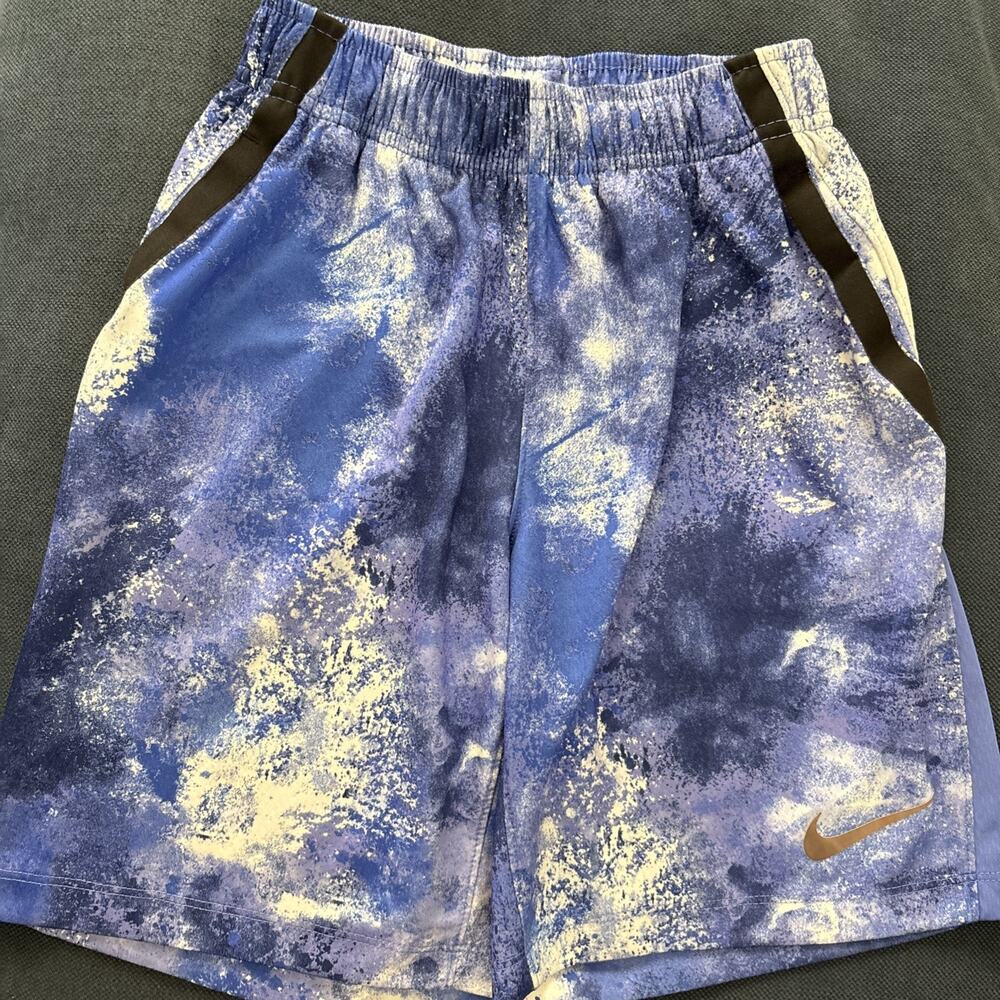 Nike Dri Fit Athletic Boys Shorts Blue Purple Splash Design